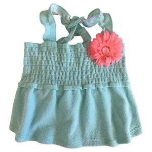 Smoochie Pooch Flower Smocked Dog‎ Dress Turquoise Blue Size S